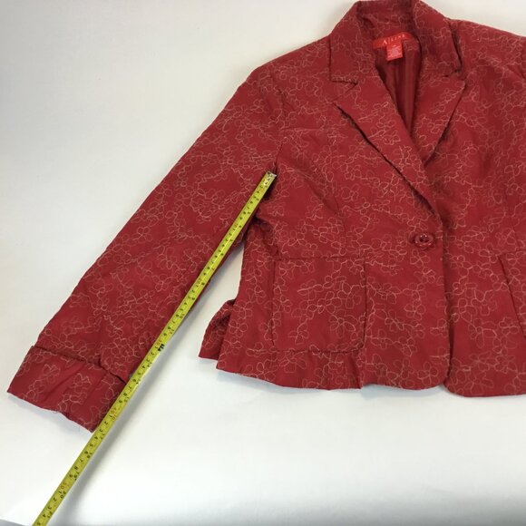 A | Line Red Jacket w/ tan Flower stitches - Picture 9 of 12